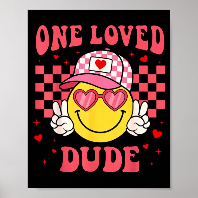 Retro Smile Face One Loved Dude Valentines Day Men Poster (Framsidan)