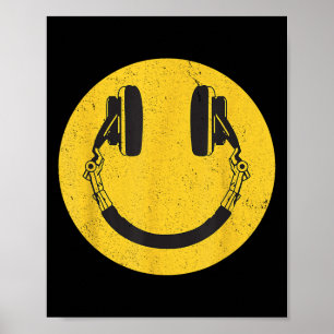 Retro Smile Music Ansikte-hörlurar 90-tal Manar Wo Poster