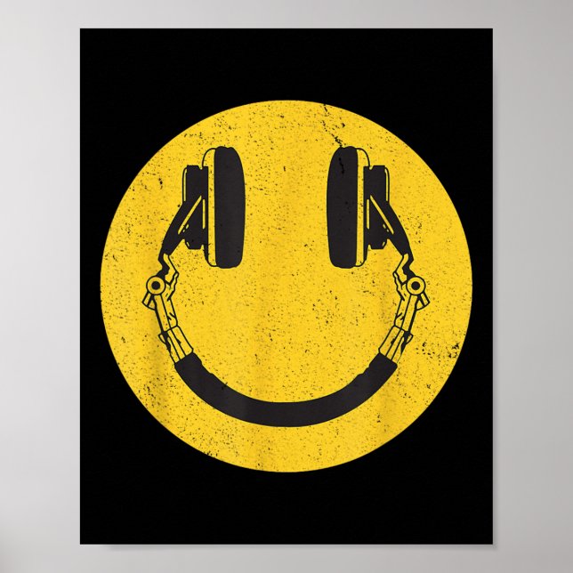 Retro Smile Music Ansikte-hörlurar 90-tal Manar Wo Poster (Framsidan)