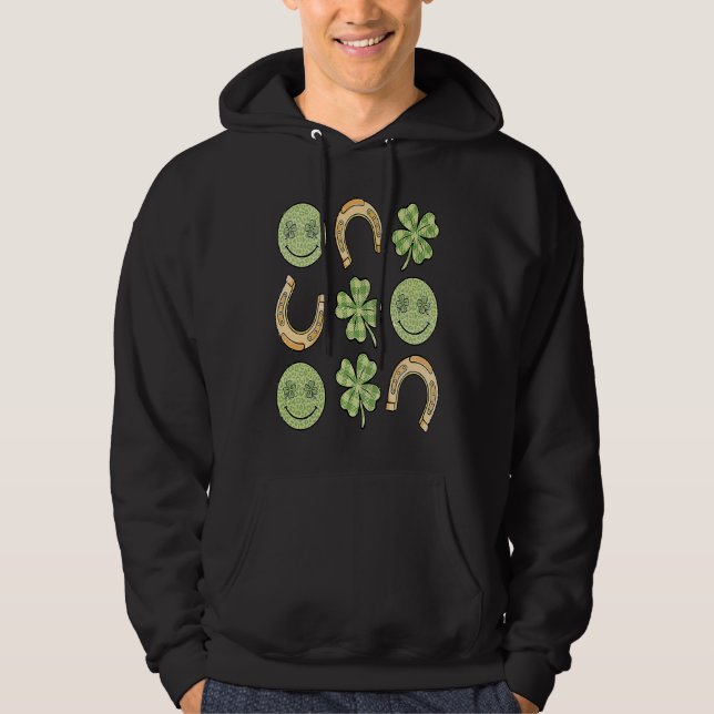 Retro Smiles Hästsko & fyra blad c St Patricks D Hoodie (Framsida)