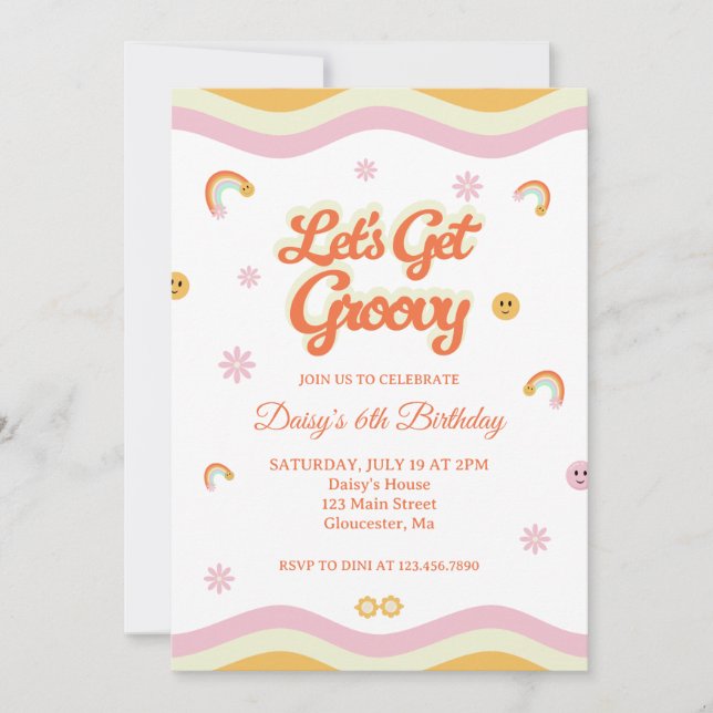 Retro Smiles Låt oss Hämta Groovy Birthday Inbjudningar (Framsida)