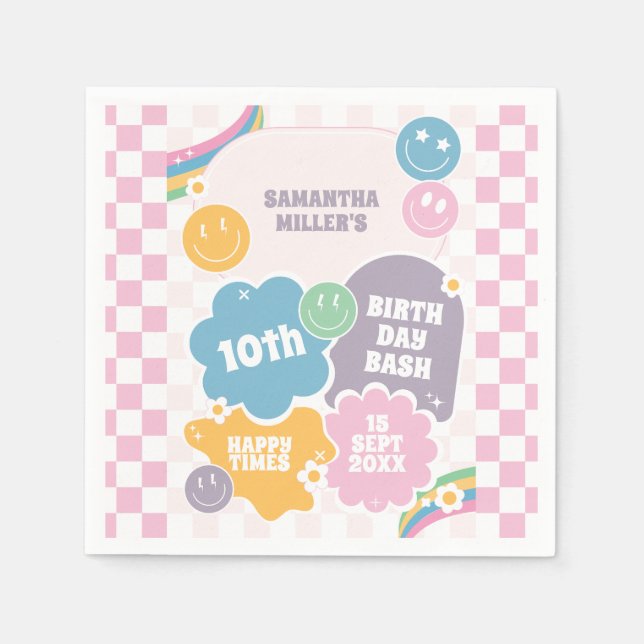 Retro Smiles Pastel Groovy Birthday Pappersservett (Framsidan)