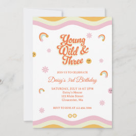 Retro Smiles Young Vild och 3 födelsedagar Inbjudningar