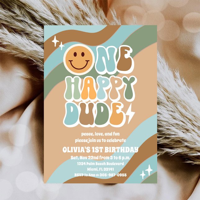 Retro Smiley 1-års inbjudan (Skapare uppladdad)