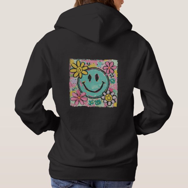Retro Smiley Ansikte Blomma T Shirt (Baksida)
