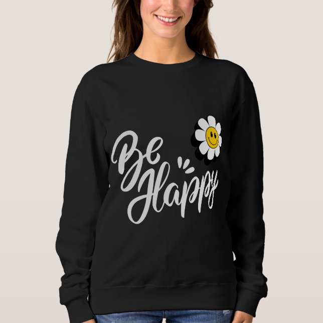 Retro Smiley Daisy - Just Be Happy Flower Power  T Shirt (Framsida)