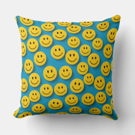 Retro Smiley face throw Cushion - Blue Kudde