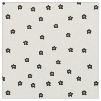Retro Smiling Flower Pattern in Black and Cream Tyg