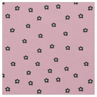 Retro Smiling Flower Pattern in black and Rosa Tyg
