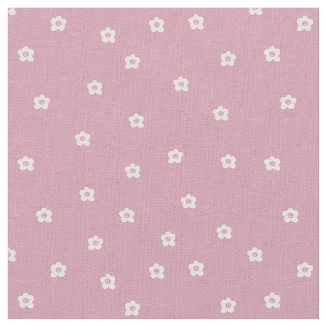  Retro Smiling Flower Pattern in Cream and Rosa Tyg (Närbild)