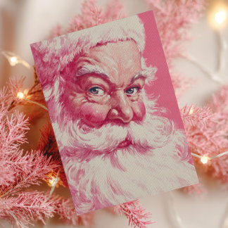 Retro Smiling Santa Claus Pink Vintage Christmas Vykort