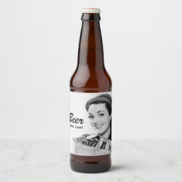 Retro Smiling Woman 1950's Holding Bag of Beer Ölflaska Etikett
