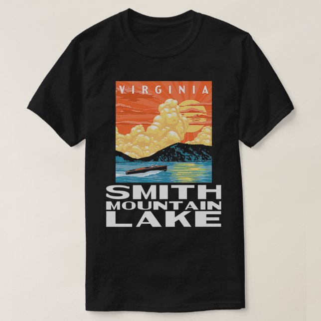 Retro Smith Mountain Sjö Virginia WPA Stil Vinta T Shirt (Design framsida)