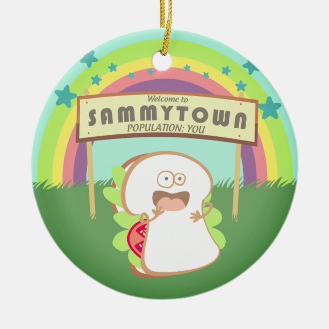 Retro-smörgåsar, roligt julhus julgransprydnad keramik (Framsidan)