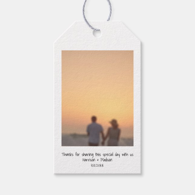 Retro-snabbfoto namn personligt bröllp presentetikett (Framsidan)
