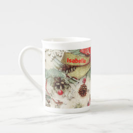 Retro Snö jul Pinecone Ribbon Design Benporslin Mugg