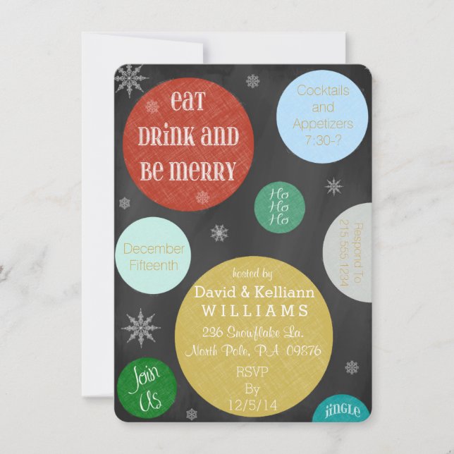 Retro Snöflingor & Circles, Julfest Inbjudan (Framsida)