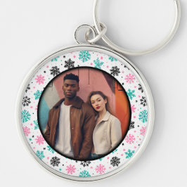Retro Snöflingor Rund Silverfärgad Nyckelring