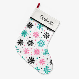 Retro Snöflingor Stor Julstrumpa