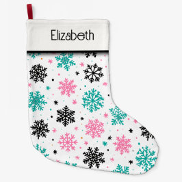 Retro Snöflingor Stor Julstrumpa