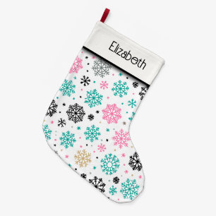 Retro Snöflingor Stor Julstrumpa