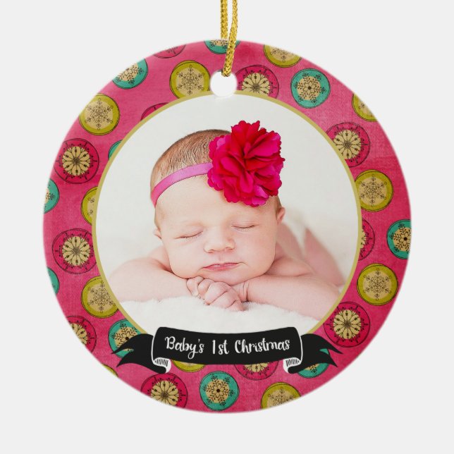 Retro snöflingorbaby 1st prydnad för jul julgransprydnad keramik (Framsidan)