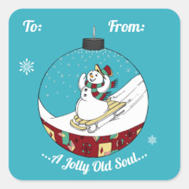 Retro Snögubbe Fyrkantigt Klistermärke