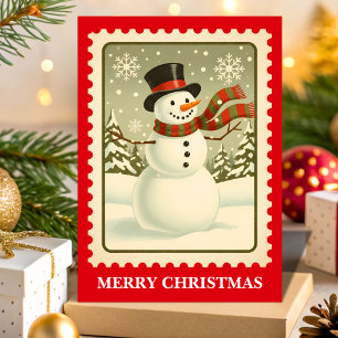 Retro Snögubbe jul Postage Frimärke Helgkort
