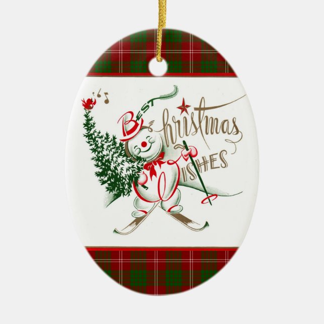 Retro snögubbe julgransprydnad keramik (Framsidan)