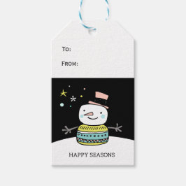 Retro snögubbe lycklig-säsongerna jul presentetikett