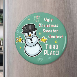 Retro Snögubbe Ugly jul Sweater Tävling 3:e Magnet