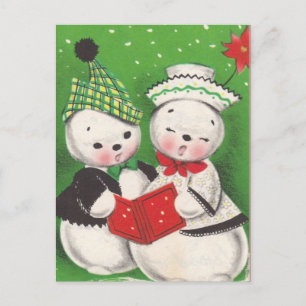 Retro Snögubbe vykort