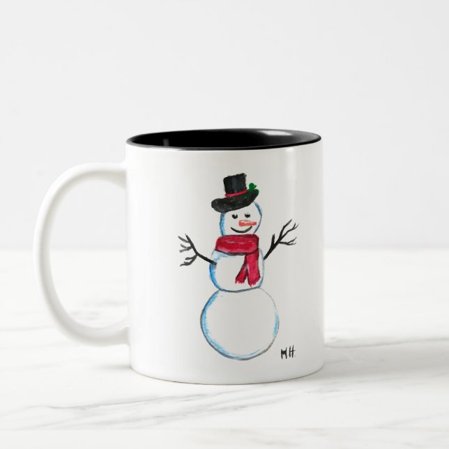 Retro Snöman söt Ansikte Barn Vinter Två-Tonad Mugg (Vänster)