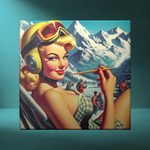 Retro Snowboard Girl Kakelplatta
