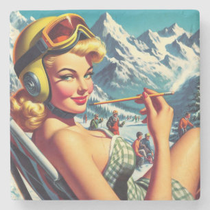 Retro Snowboard Girl Stenunderlägg