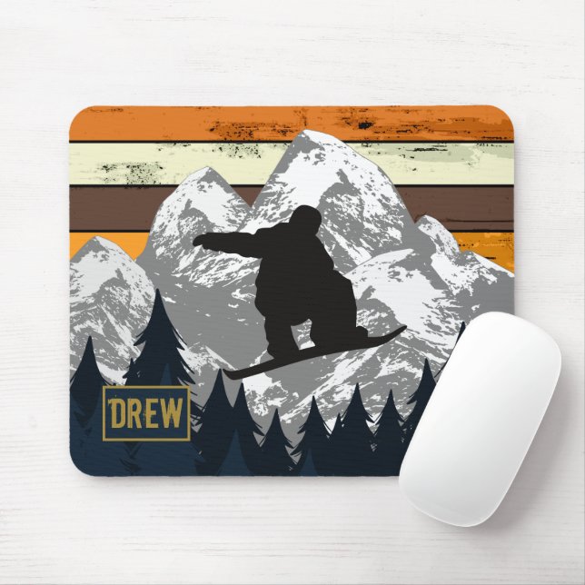 Retro Snowboard Skiing Mountain Ski Slopes Namn Musmatta (Med mus)