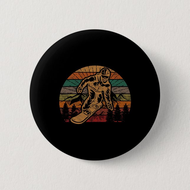 Retro Snowboard Sunset Snowboarding Gift Winter Sn Knapp (Framsida)