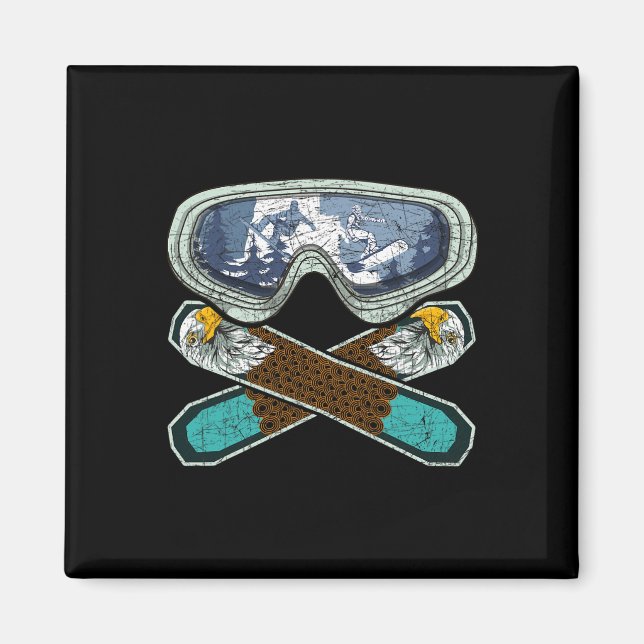Retro Snowboarding Goggles Eagle Snowboarder Snowb Magnet (Framsidan)