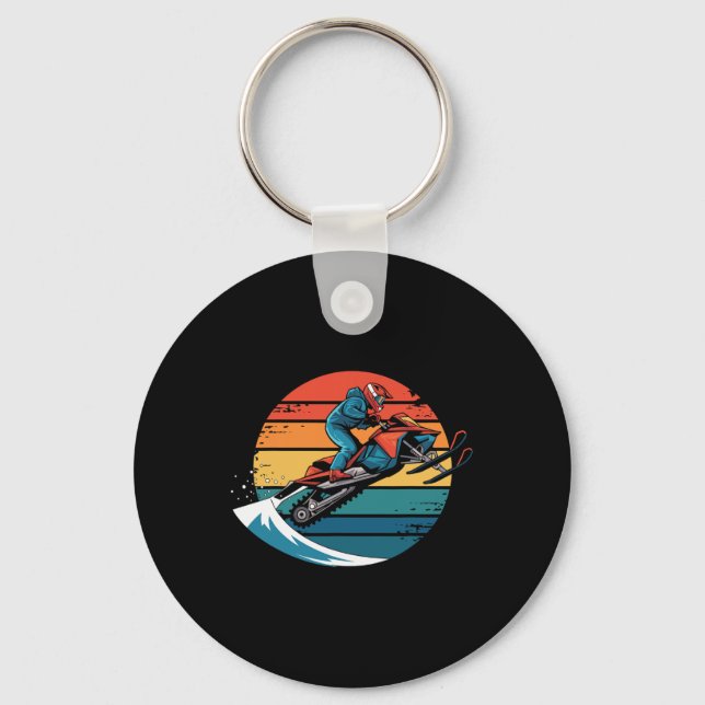 Retro Snowboarding Mountain Sunset Snowboard Gifts Nyckelring (Framsida)