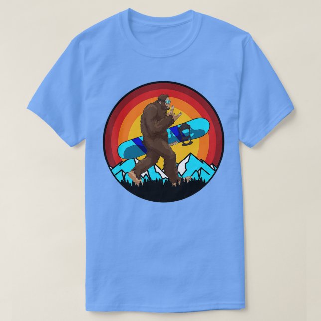 Retro Snowboarding Sunset Bigfoot Sten on for Snö T Shirt (Design framsida)