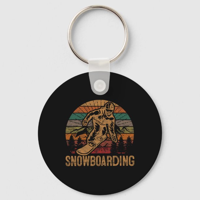Retro Snowboarding Sunset Snowboard Winter Snowboa Nyckelring (Framsida)