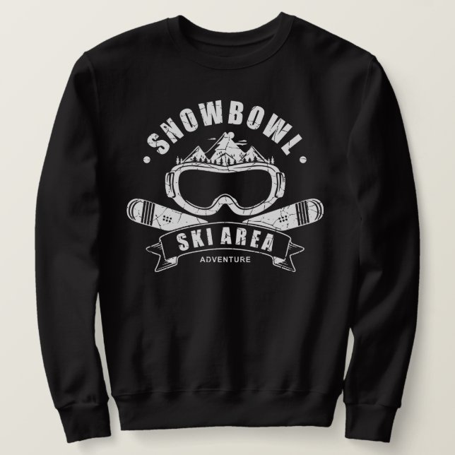 Retro Snowbowl Ski Äventyr T-Shirt Lång Ärmad Tröja (Design framsida)