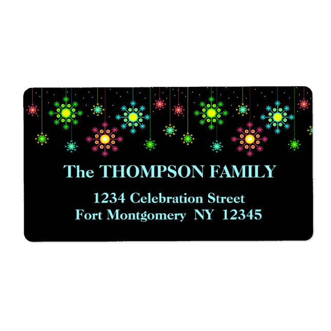 Retro Snowflake-Helgdag adressetikett Fraktsedel (Framsidan)