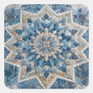 Retro Snowflake Kaleidoscope Quilt Fyrkantigt Klistermärke