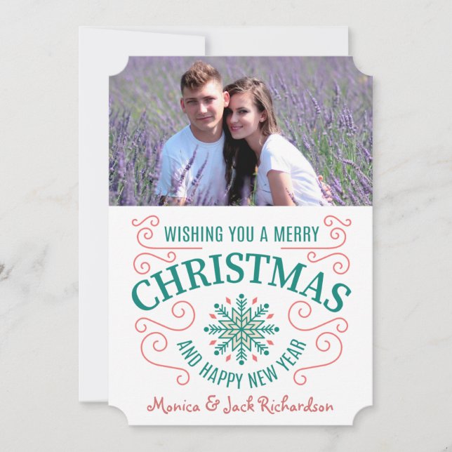 Retro Snowflake Swirl Photo Template jul Julkort (Framsida)