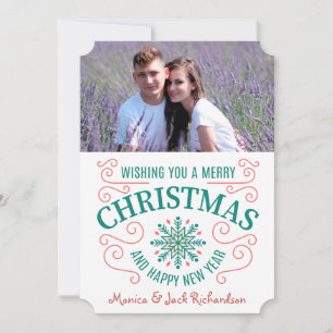 Retro Snowflake Swirl Photo Template jul Julkort