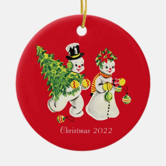 Retro Snowpair Ceramic Ornament (Framsidan)