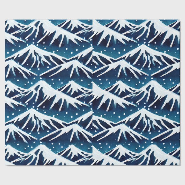 Retro Snowy Blue Mountains Presentpapper (Seam)