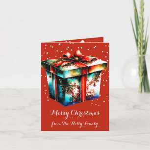 Retro Snowy jul Gift, Finare Rosett band Gift Box Kort