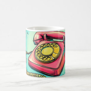 Retro Snurrtelefon Pop Art Mugg Färgrik Vintage Te